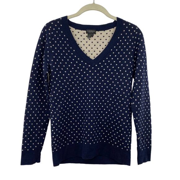 Club Monaco Merino Wool Sweater Polka Dot Fitted Italian Yarn Navy Blue White S - Picture 1 of 4